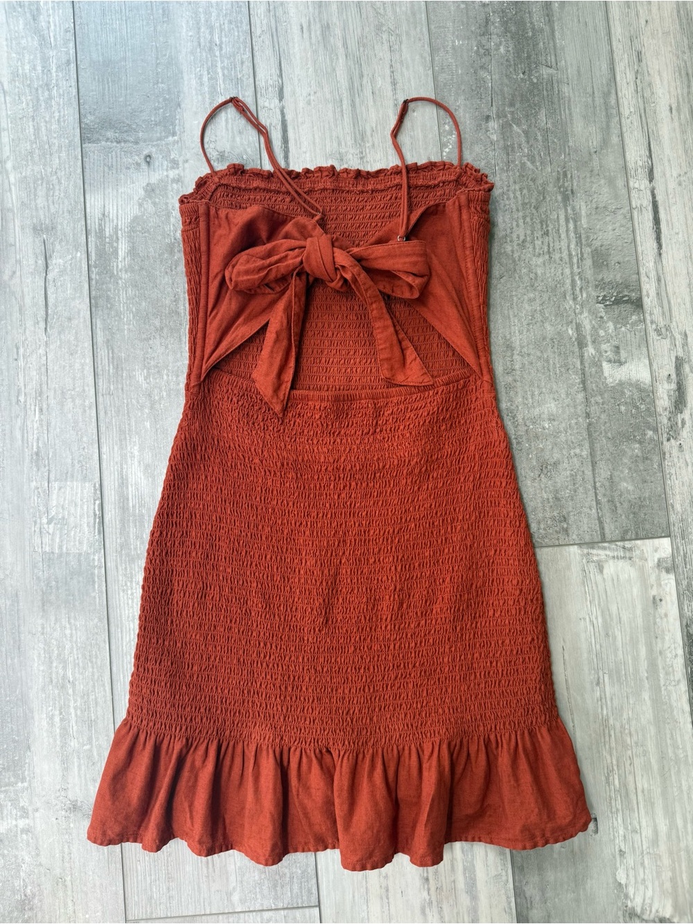 Abercrombie & Fitch Smocked Linen Blend Mini Dress Rust Orange Size Small - Picture 5 of 12